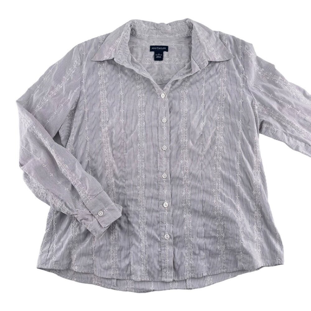 Ann Taylor Womens Striped‎ Cotton Shirt Size 16 White